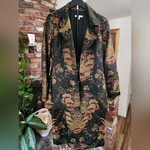 CAbi Black and Gold Chenoise Jacquard Ornate Floral Blazer And Skirt Set